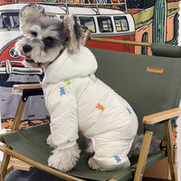 HKM-9421501 Thickened Warm Hooded Jacket for Dogs - Casual Four Feet Design in Beige and Navy Blue