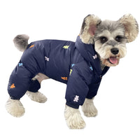 HKM-9421501 Thickened Warm Hooded Jacket for Dogs - Casual Four Feet Design in Beige and Navy Blue