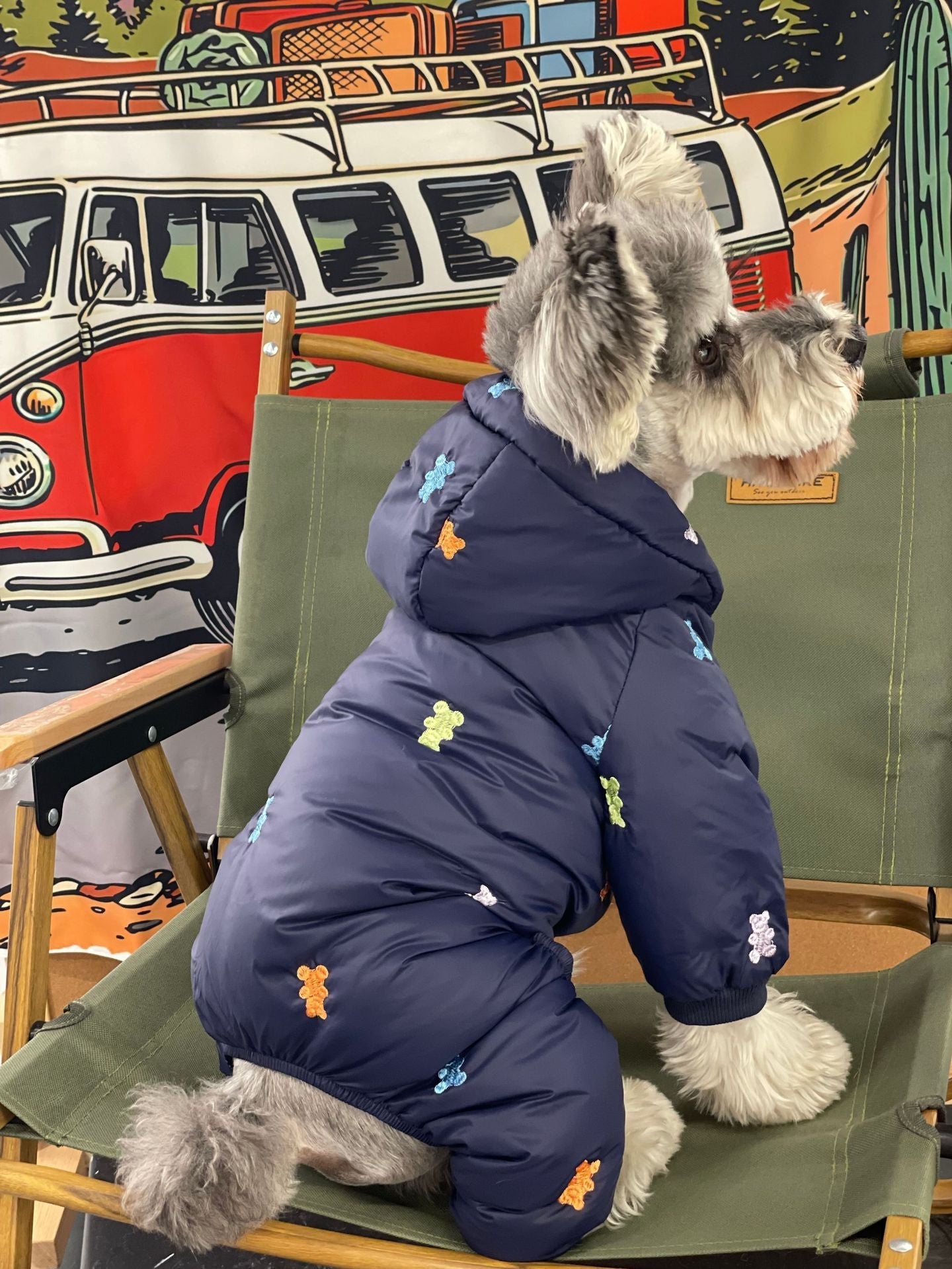 HKM-9421501 Thickened Warm Hooded Jacket for Dogs - Casual Four Feet Design in Beige and Navy Blue