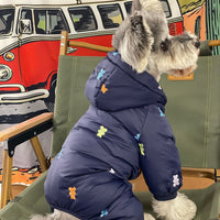 HKM-9421501 Thickened Warm Hooded Jacket for Dogs - Casual Four Feet Design in Beige and Navy Blue