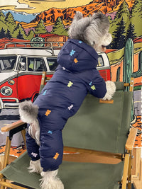 HKM-9421501 Thickened Warm Hooded Jacket for Dogs - Casual Four Feet Design in Beige and Navy Blue