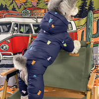 HKM-9421501 Thickened Warm Hooded Jacket for Dogs - Casual Four Feet Design in Beige and Navy Blue
