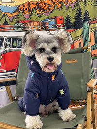 HKM-9421501 Thickened Warm Hooded Jacket for Dogs - Casual Four Feet Design in Beige and Navy Blue