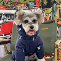 HKM-9421501 Thickened Warm Hooded Jacket for Dogs - Casual Four Feet Design in Beige and Navy Blue