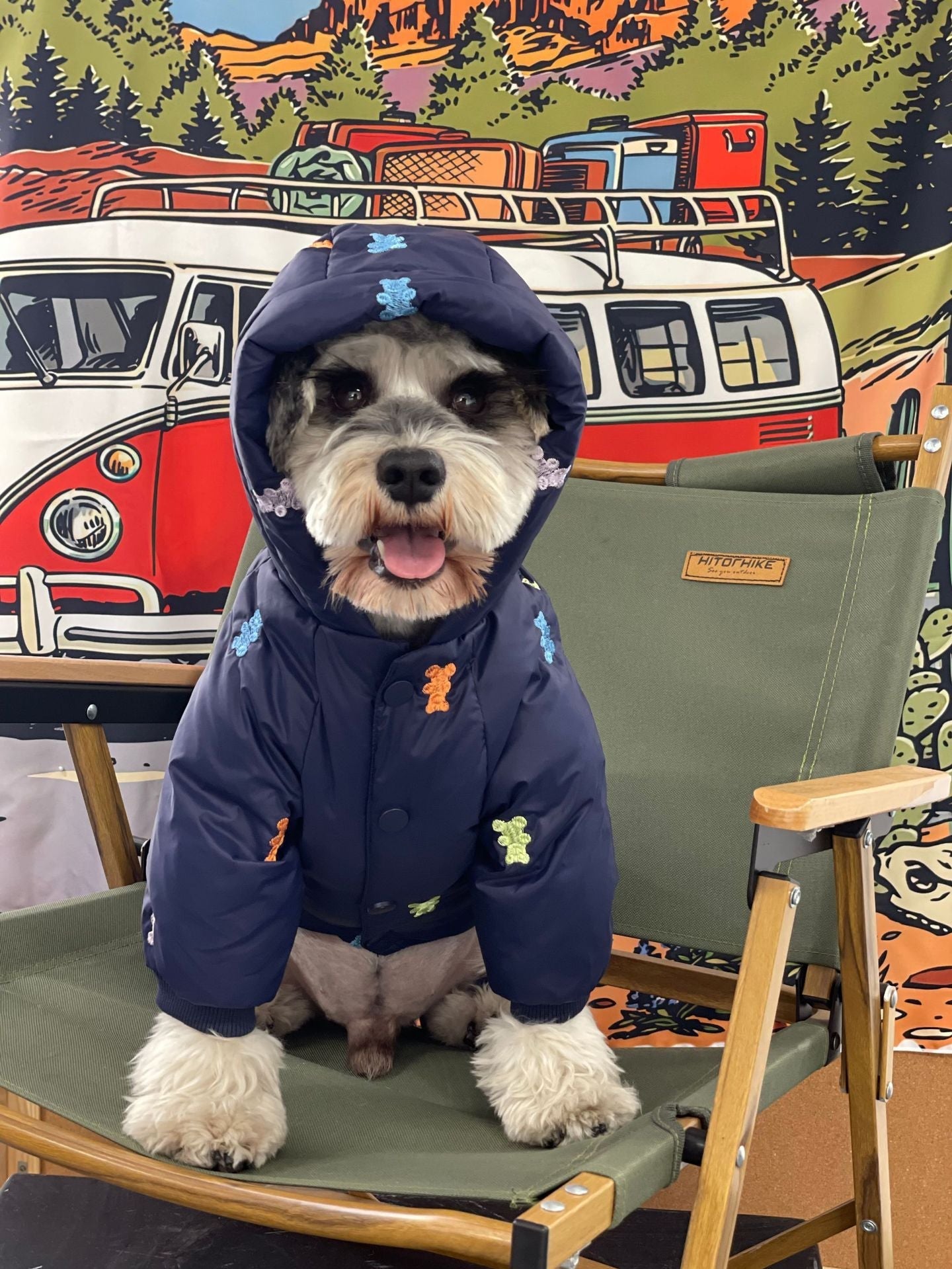 HKM-9421501 Thickened Warm Hooded Jacket for Dogs - Casual Four Feet Design in Beige and Navy Blue