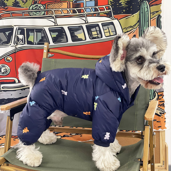 HKM-9421501 Thickened Warm Hooded Jacket for Dogs - Casual Four Feet Design in Beige and Navy Blue