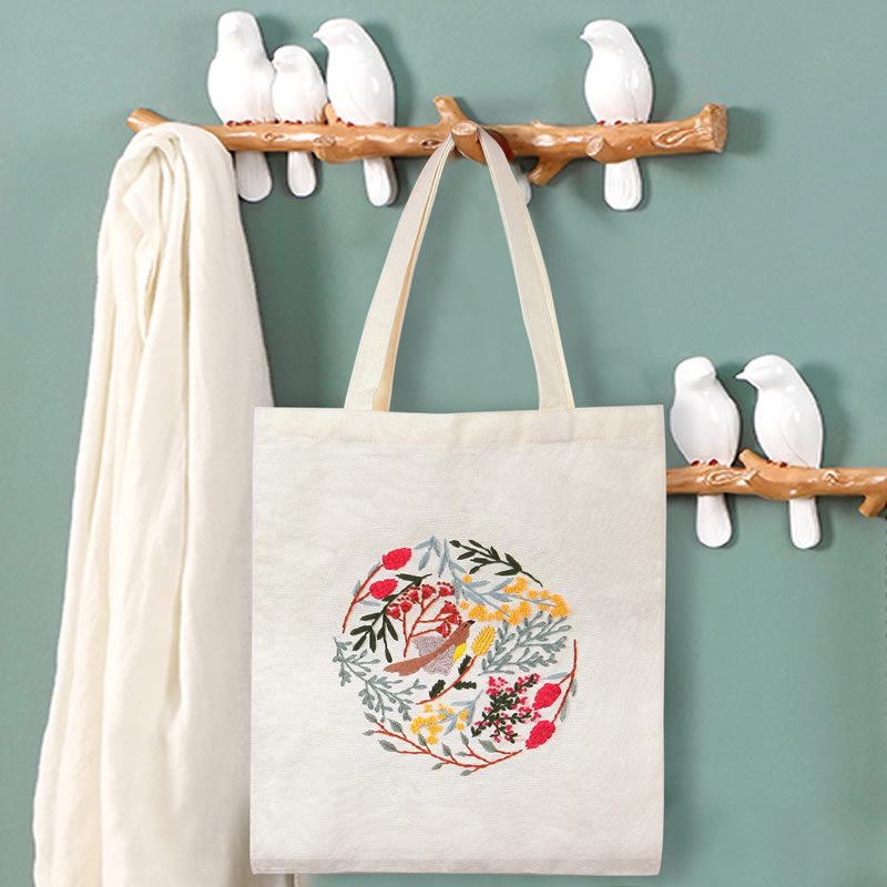 HKM-942163 Modern Minimalist Canvas Bag Kit for Embroidery - Suzhou Embroidery, 34x40cm, Includes Fabric & Threads