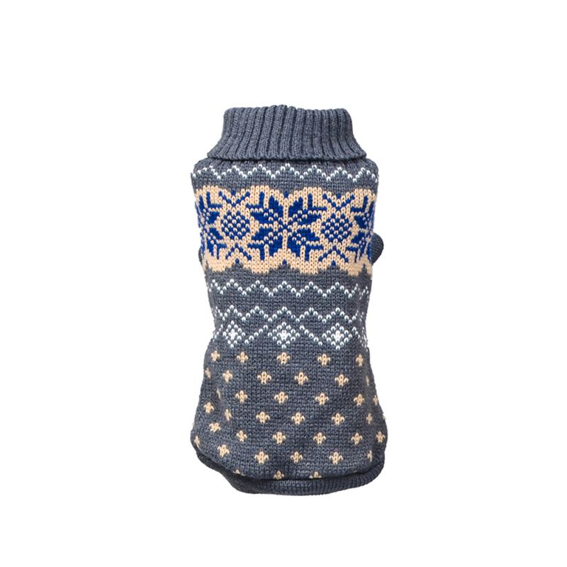 HKM-9424701 Cozy Stretch Snowflake Pet Sweater for Cats and Dogs in Haze Gray and Beige