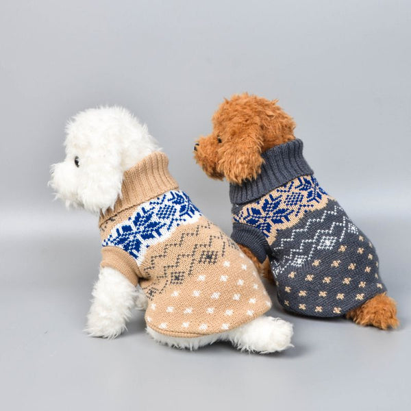 HKM-9424701 Cozy Stretch Snowflake Pet Sweater for Cats and Dogs in Haze Gray and Beige