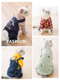 HKM-9425085 Cozy Ribbed Knitted Denim Overall for Cats - Cute Autumn and Winter Wear
