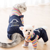 HKM-9425085 Cozy Ribbed Knitted Denim Overall for Cats - Cute Autumn and Winter Wear