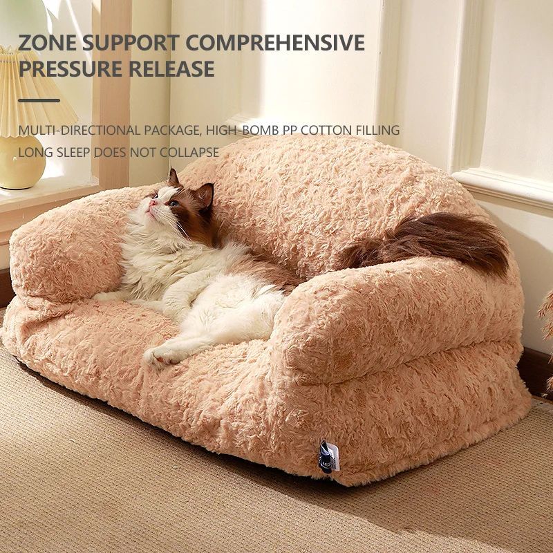 HKM-9425341 All-Season Plush Pet Sofa Bed with Non-Slip Base, Durable and Scratch-Resistant Design for Dogs and Cats