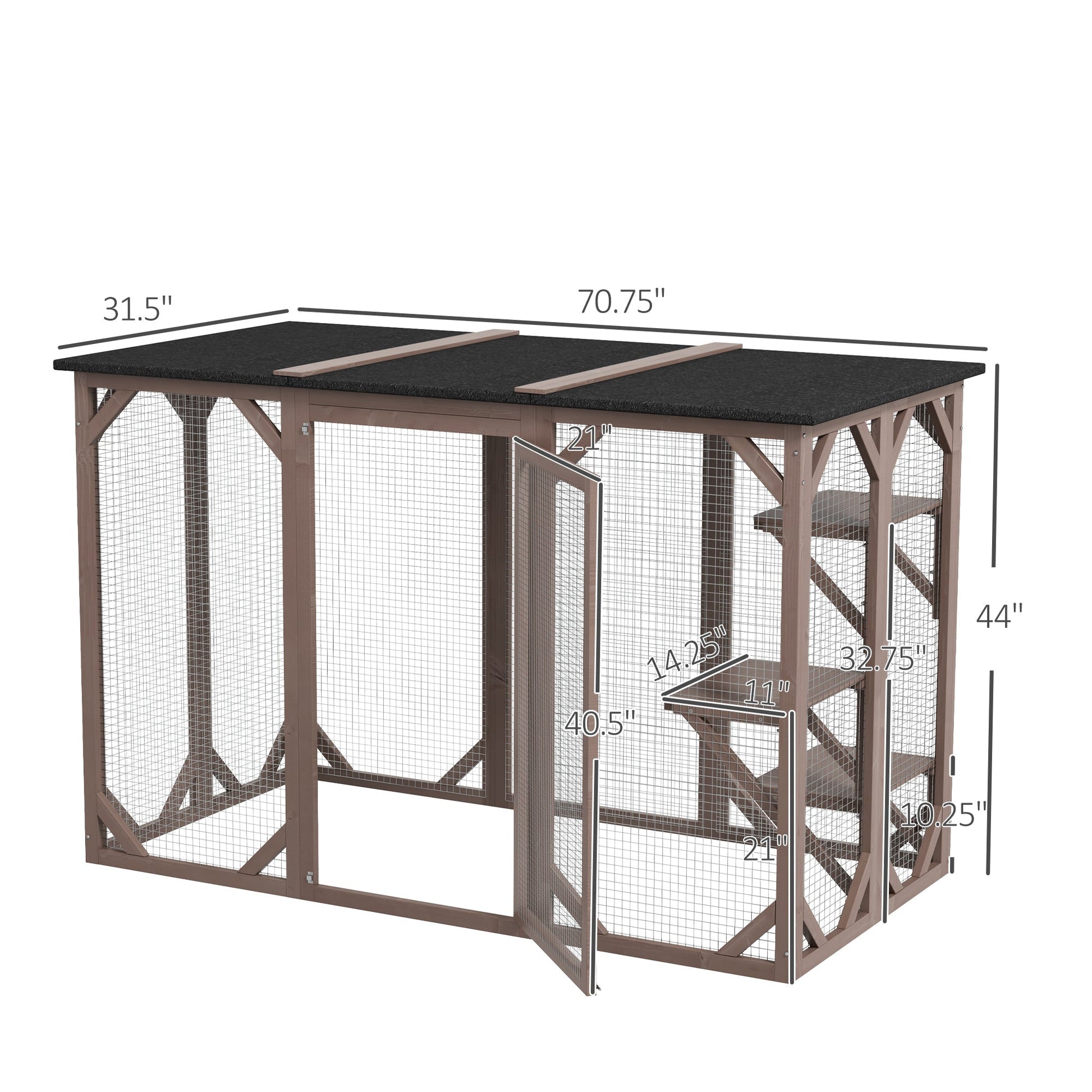 HKM-9426749 Wooden Cat House with Waterproof Asphalt Roof, Large Outdoor Catio for Feral Cats, Multi-Tiered Platforms