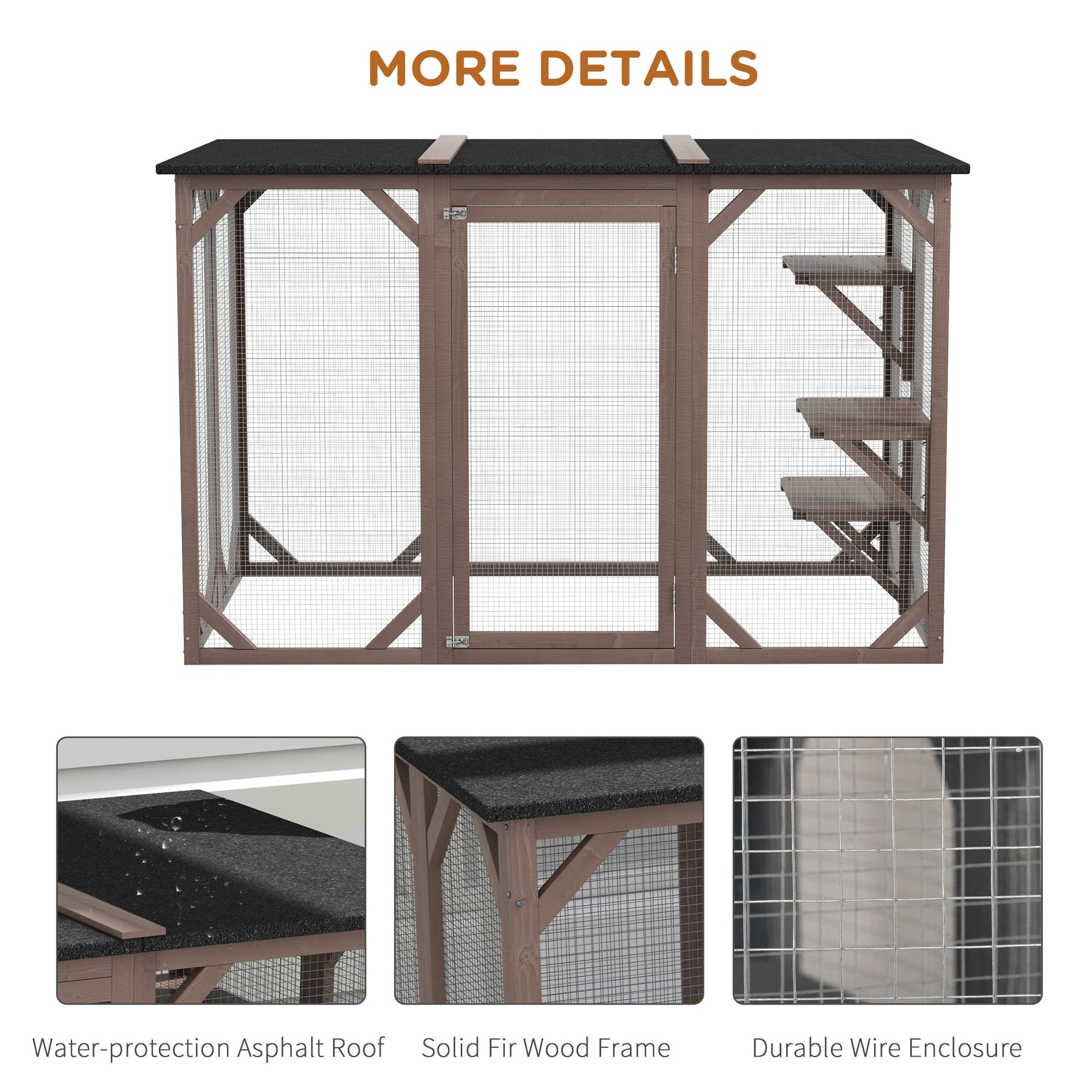 HKM-9426749 Wooden Cat House with Waterproof Asphalt Roof, Large Outdoor Catio for Feral Cats, Multi-Tiered Platforms