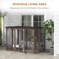 HKM-9426749 Wooden Cat House with Waterproof Asphalt Roof, Large Outdoor Catio for Feral Cats, Multi-Tiered Platforms