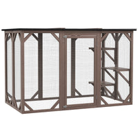 HKM-9426749 Wooden Cat House with Waterproof Asphalt Roof, Large Outdoor Catio for Feral Cats, Multi-Tiered Platforms