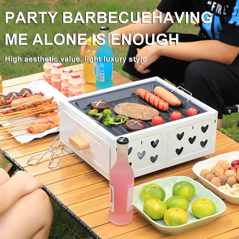 HKM-942675 Durable Square Charcoal Grill for Outdoor Camping and Beach Picnics