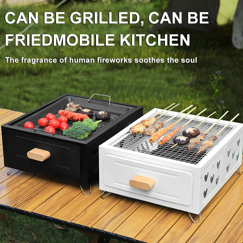 HKM-942675 Durable Square Charcoal Grill for Outdoor Camping and Beach Picnics