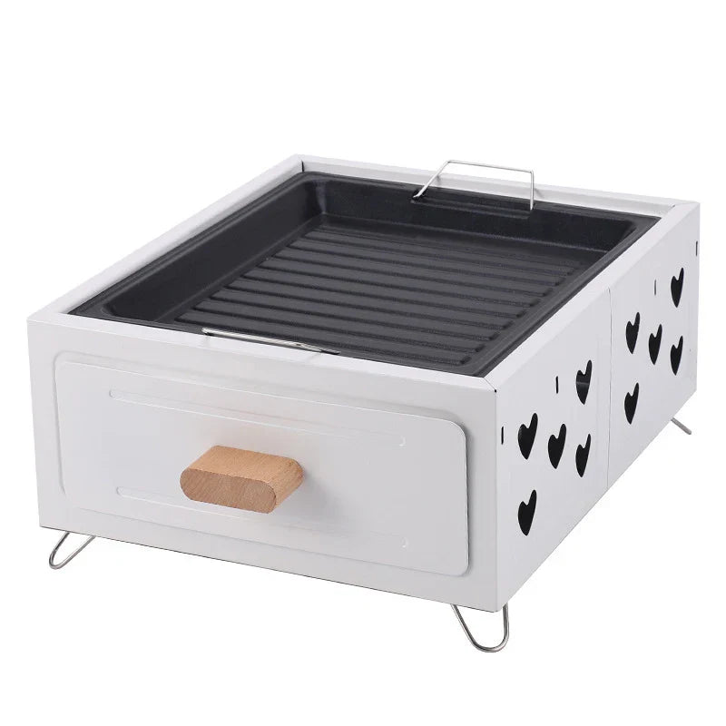 HKM-942675 Durable Square Charcoal Grill for Outdoor Camping and Beach Picnics