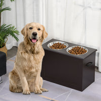 HKM-9426877 Raised Pet Feeding Station with Storage and 2 Stainless Steel Bowls for Large Dogs - Coffee Finish