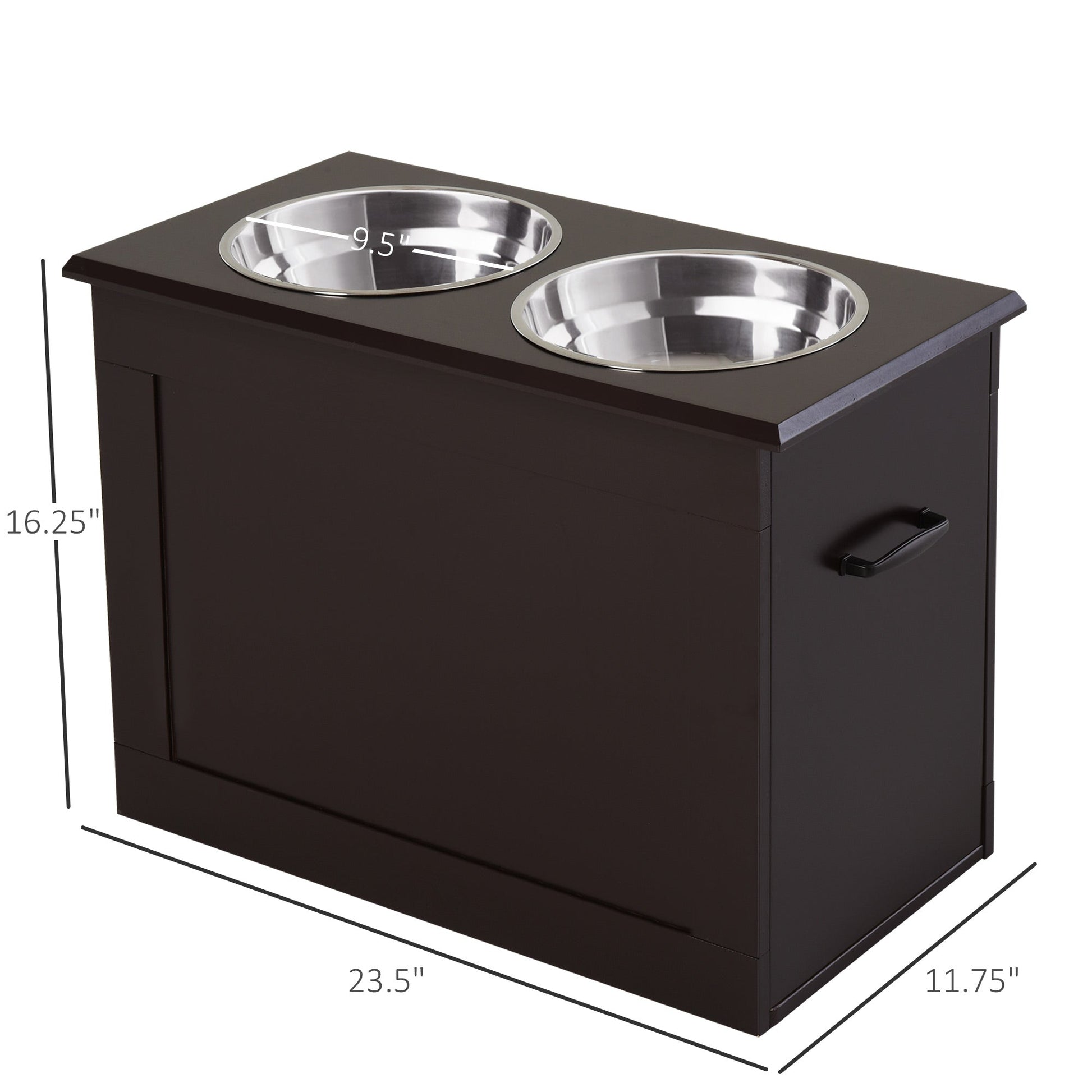 HKM-9426877 Raised Pet Feeding Station with Storage and 2 Stainless Steel Bowls for Large Dogs - Coffee Finish