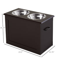 HKM-9426877 Raised Pet Feeding Station with Storage and 2 Stainless Steel Bowls for Large Dogs - Coffee Finish