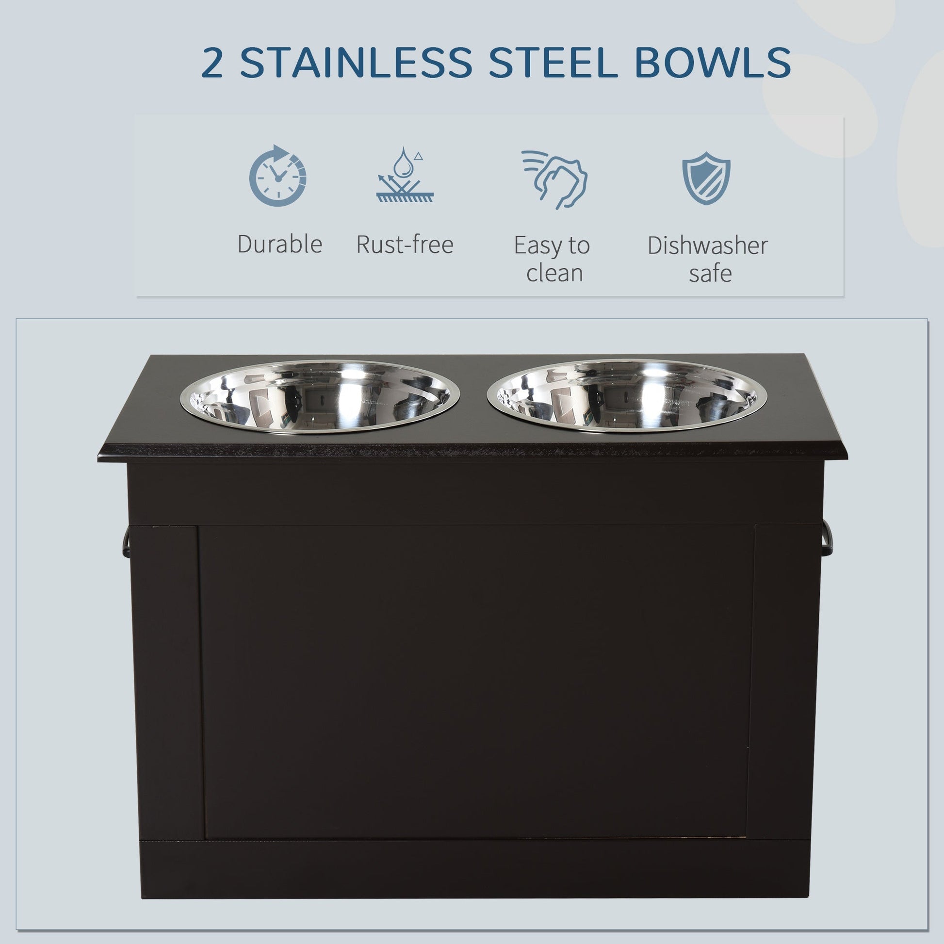HKM-9426877 Raised Pet Feeding Station with Storage and 2 Stainless Steel Bowls for Large Dogs - Coffee Finish