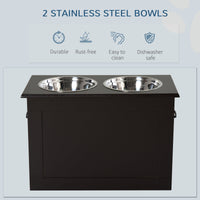 HKM-9426877 Raised Pet Feeding Station with Storage and 2 Stainless Steel Bowls for Large Dogs - Coffee Finish