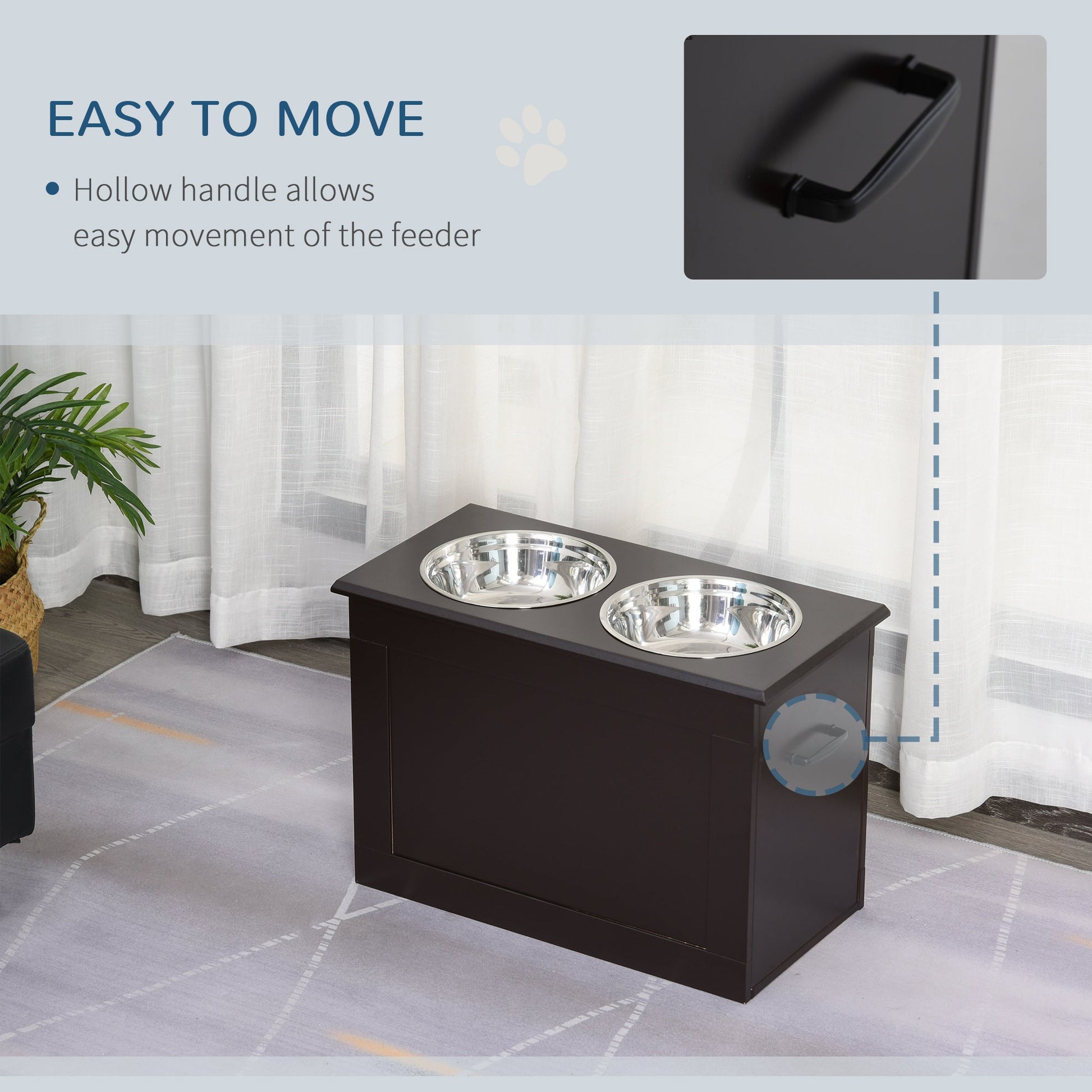 HKM-9426877 Raised Pet Feeding Station with Storage and 2 Stainless Steel Bowls for Large Dogs - Coffee Finish
