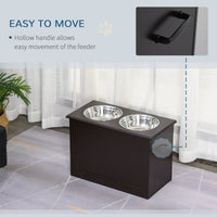 HKM-9426877 Raised Pet Feeding Station with Storage and 2 Stainless Steel Bowls for Large Dogs - Coffee Finish