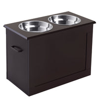 HKM-9426877 Raised Pet Feeding Station with Storage and 2 Stainless Steel Bowls for Large Dogs - Coffee Finish