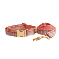 HKM-9428157 Plaid Pet Collar and Leash Set with Bow - Four-Piece Accessory Bundle for Dogs