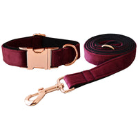 HKM-9428669 Velvet Dog Collar with Bow Knot - Adjustable Leash Set for All Breeds