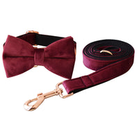 HKM-9428669 Velvet Dog Collar with Bow Knot - Adjustable Leash Set for All Breeds