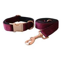 HKM-9428669 Velvet Dog Collar with Bow Knot - Adjustable Leash Set for All Breeds