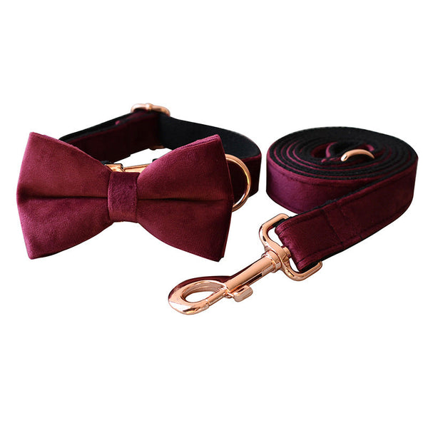 HKM-9428669 Velvet Dog Collar with Bow Knot - Adjustable Leash Set for All Breeds