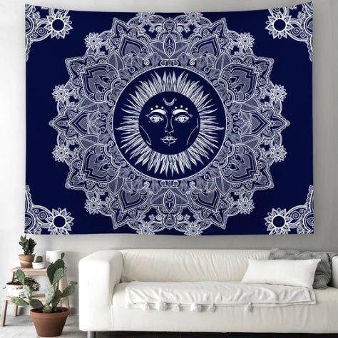 HKM-942867 Blue Sun God Tapestry - 100% Polyester Wall Art for Home Decor