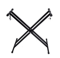 HKM-942995 Adjustable Double-Tube Keyboard Stand for Electronic Organs - Black Iron Construction