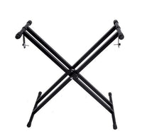 HKM-942995 Adjustable Double-Tube Keyboard Stand for Electronic Organs - Black Iron Construction