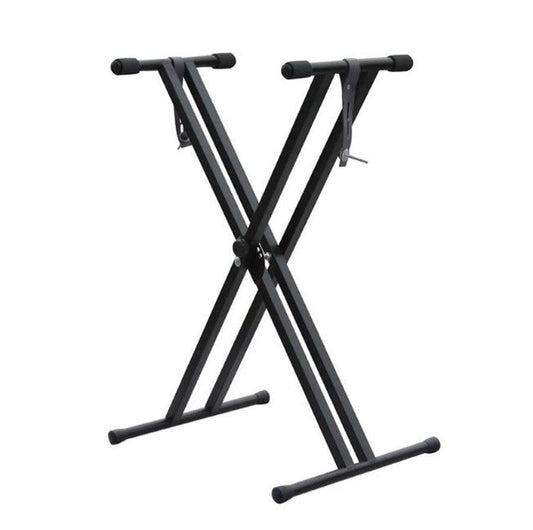 HKM-942995 Adjustable Double-Tube Keyboard Stand for Electronic Organs - Black Iron Construction