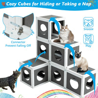 HKM-9430333 Large Outdoor Wooden Cat Catio with Dual Jumping Platforms and Multiple Napping Houses, Weatherproof Walk-in Cat Shelter