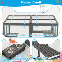 HKM-9430333 Large Outdoor Wooden Cat Catio with Dual Jumping Platforms and Multiple Napping Houses, Weatherproof Walk-in Cat Shelter
