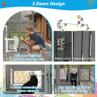 HKM-9430333 Large Outdoor Wooden Cat Catio with Dual Jumping Platforms and Multiple Napping Houses, Weatherproof Walk-in Cat Shelter