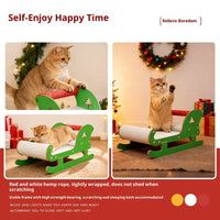 HKM-9432637 Christmas Sled Corrugated Paper Cat Scratcher Bed for Self-Entertainment