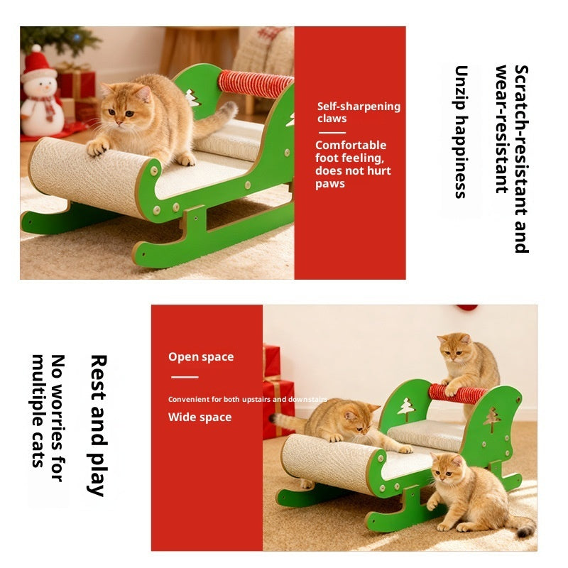 HKM-9432637 Christmas Sled Corrugated Paper Cat Scratcher Bed for Self-Entertainment