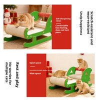 HKM-9432637 Christmas Sled Corrugated Paper Cat Scratcher Bed for Self-Entertainment