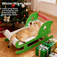 HKM-9432637 Christmas Sled Corrugated Paper Cat Scratcher Bed for Self-Entertainment