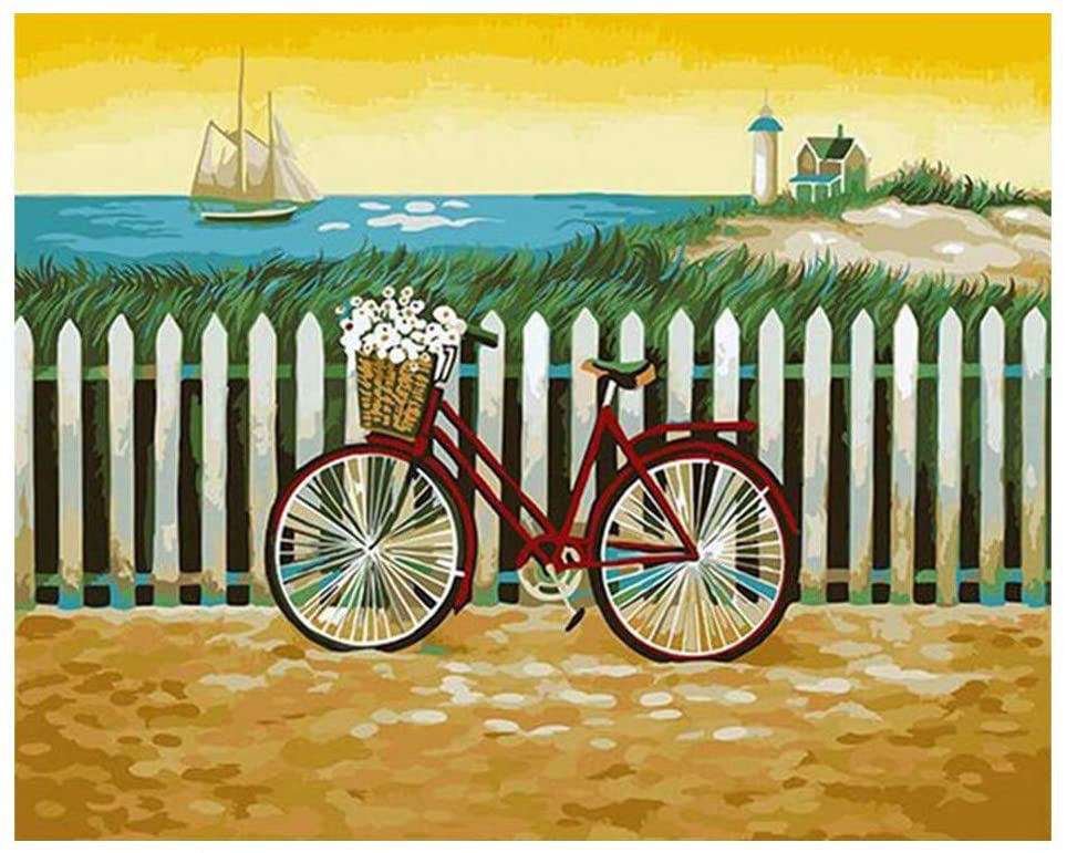 HKM-943315 DIY Painting By Numbers Kit - Beach Day, 40x50cm, Acrylic Non-Toxic Pigment, Includes Canvas and Brushes