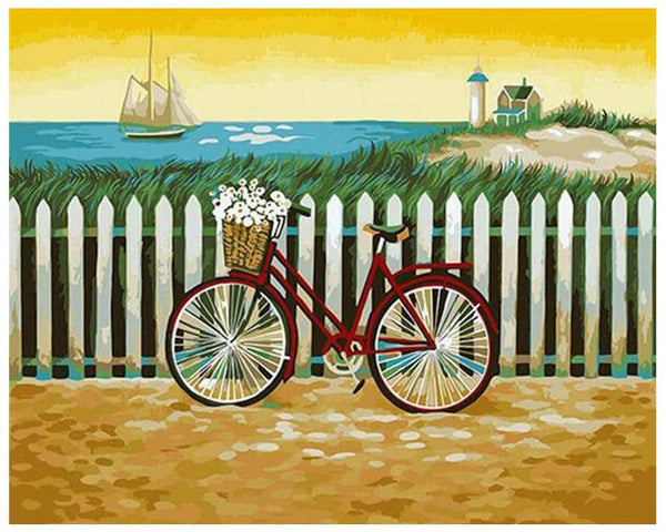 HKM-943315 DIY Painting By Numbers Kit - Beach Day, 40x50cm, Acrylic Non-Toxic Pigment, Includes Canvas and Brushes