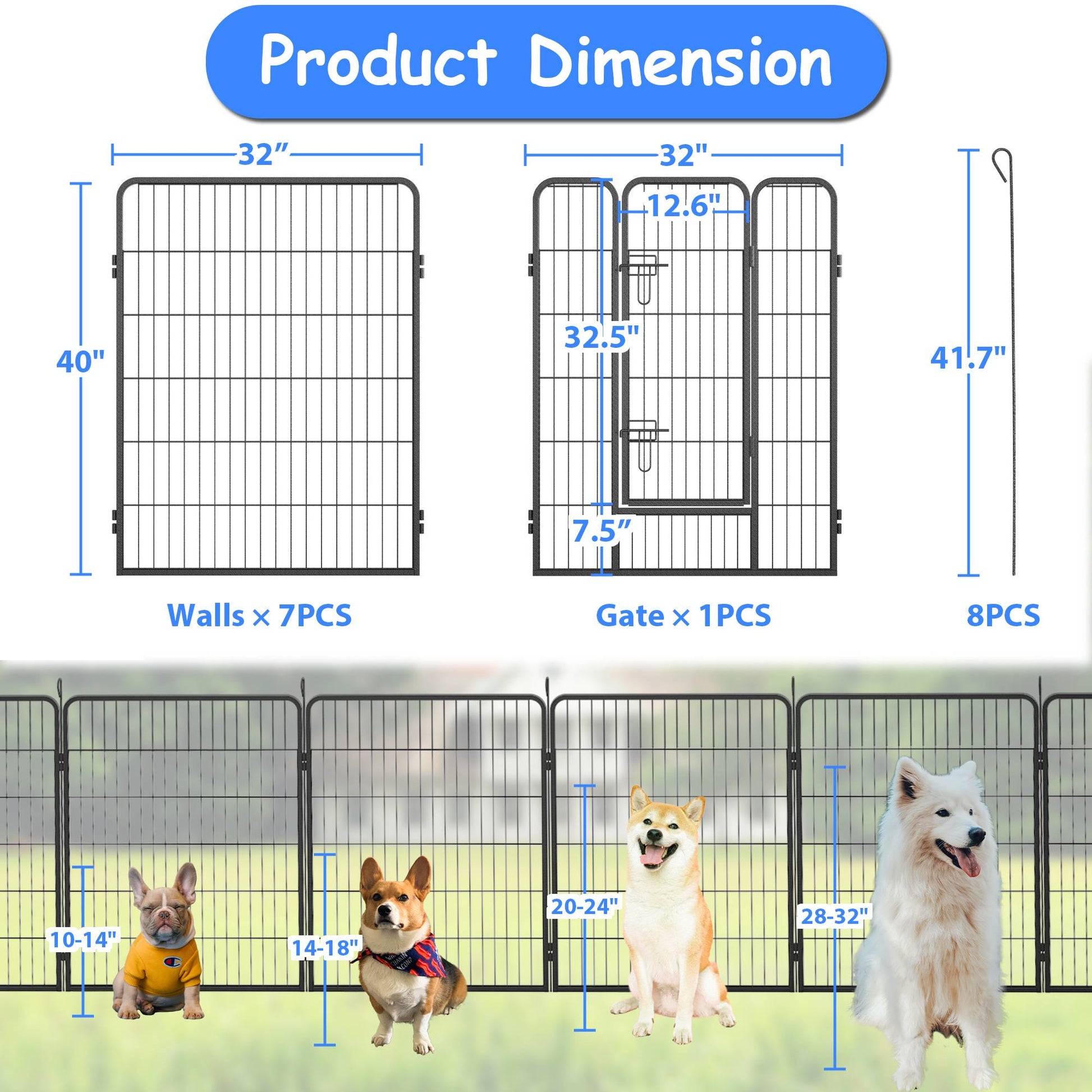 HKM-9434045 Outdoor Dog Playpen for Large and Medium Pets - Heavy Duty Metal Dog Fence with Secure Design